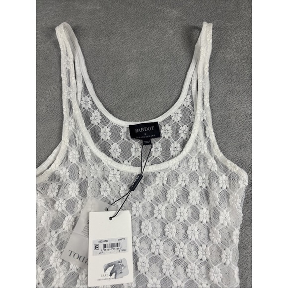 BARDOT Top White Lace Floral Sheer Bodysuit Snap Button Mock Neck Women M NWT - Picture 5 of 12